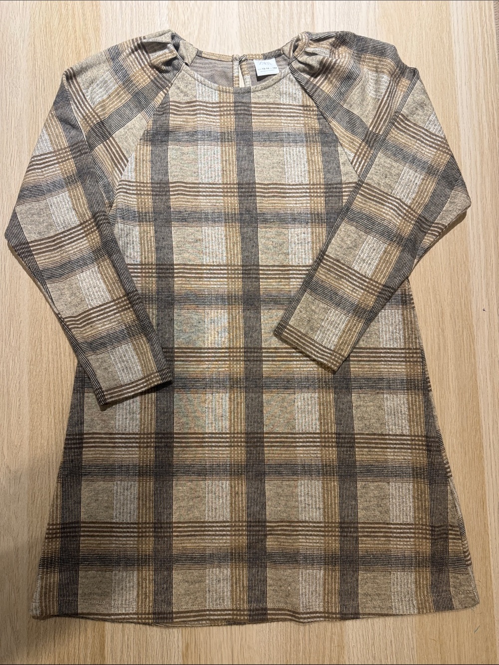 Zara Girls' Plaid Long-Sleeve Dress - Beige Brown